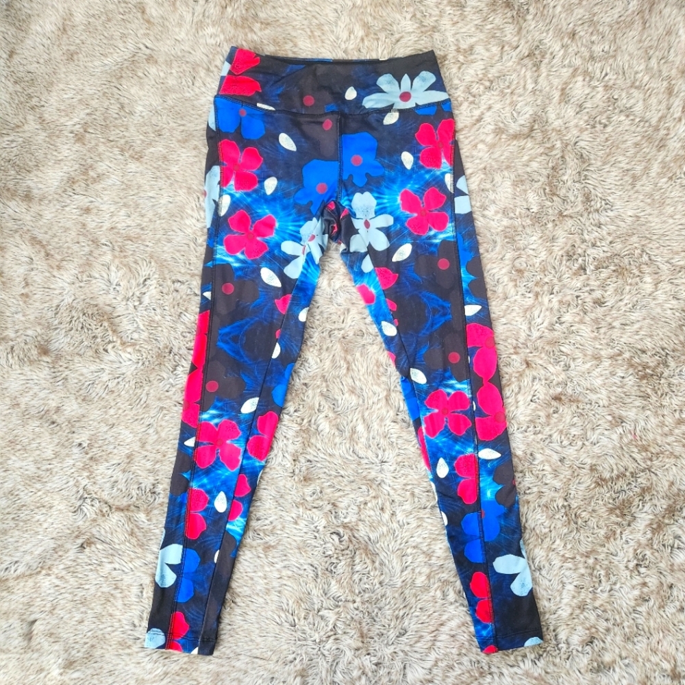 LuLaRoe Jordan Athletic Leggings Blue And Pink Floral Women's Size Small
